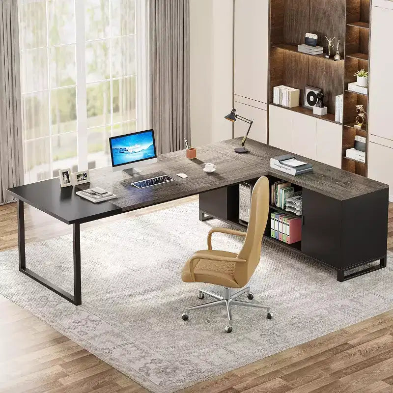Lantine Scrivania Direzionale a L da 70,8" con Mobile Classificatore da 55"