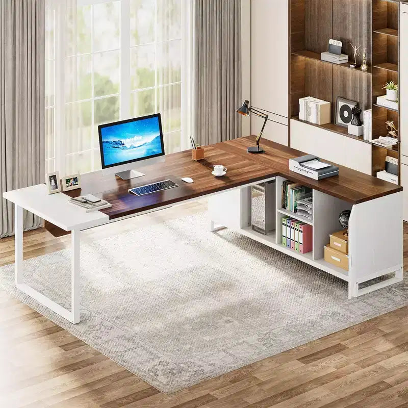 Lantine Scrivania Direzionale a L da 70,8" con Mobile Classificatore da 55"