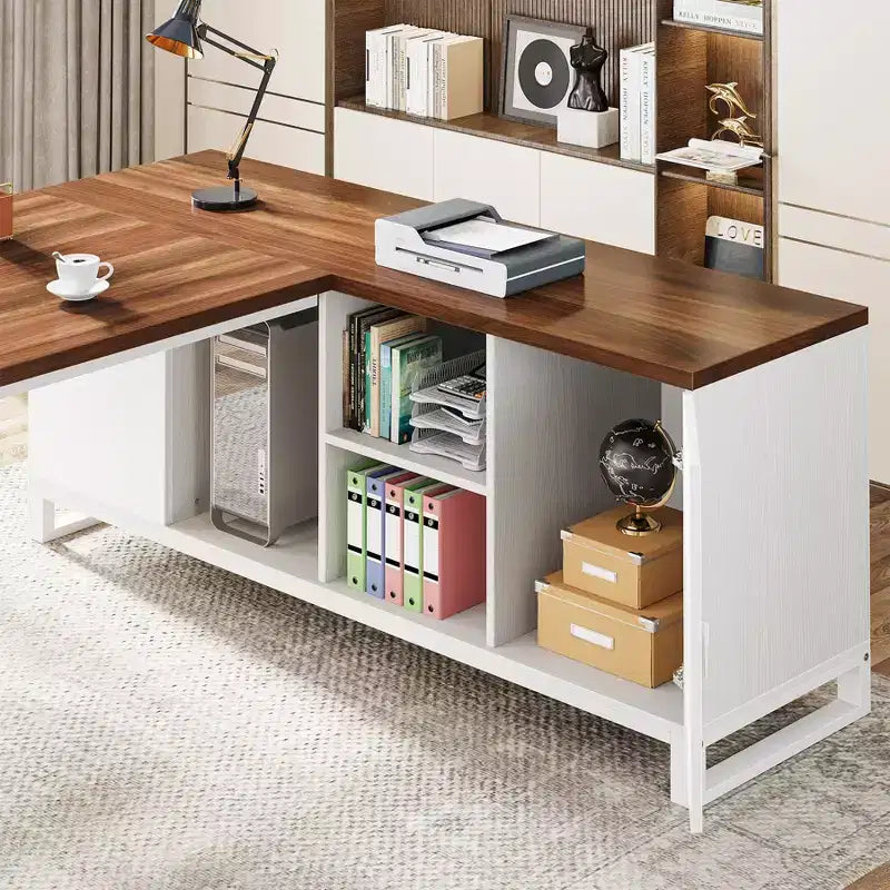 Lantine Scrivania Direzionale a L da 70,8" con Mobile Classificatore da 55"