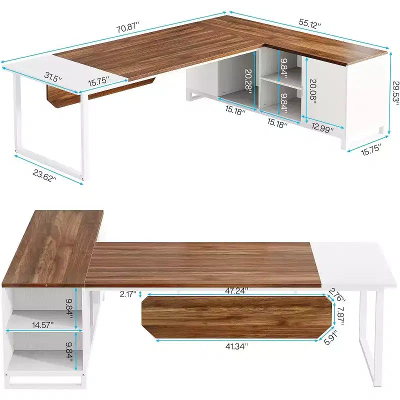 Lantine Scrivania Direzionale a L da 70,8" con Mobile Classificatore da 55"