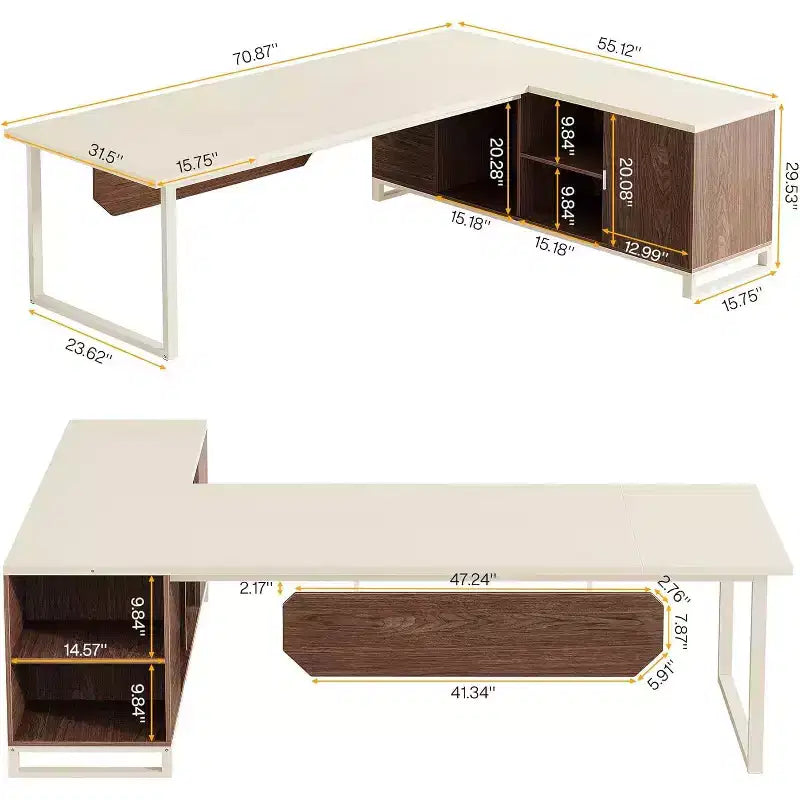 Lantine Scrivania Direzionale a L da 70,8" con Mobile Classificatore da 55"