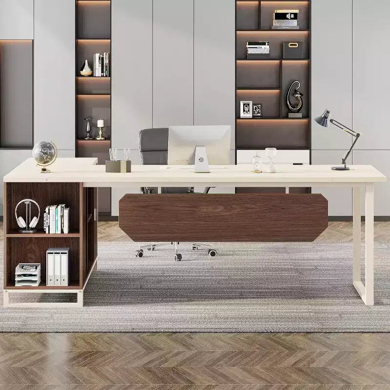 Lantine Scrivania Direzionale a L da 70,8" con Mobile Classificatore da 55"