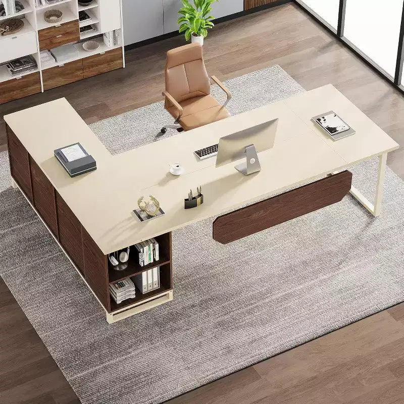 Lantine Scrivania Direzionale a L da 70,8" con Mobile Classificatore da 55"