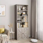 Whizmax Bookcase with Doors Industrial Bookshelf, Farmhouse Bookcases Wooden 6 Shelf Bookshelvels for Bedroom, Living Room, Home Office