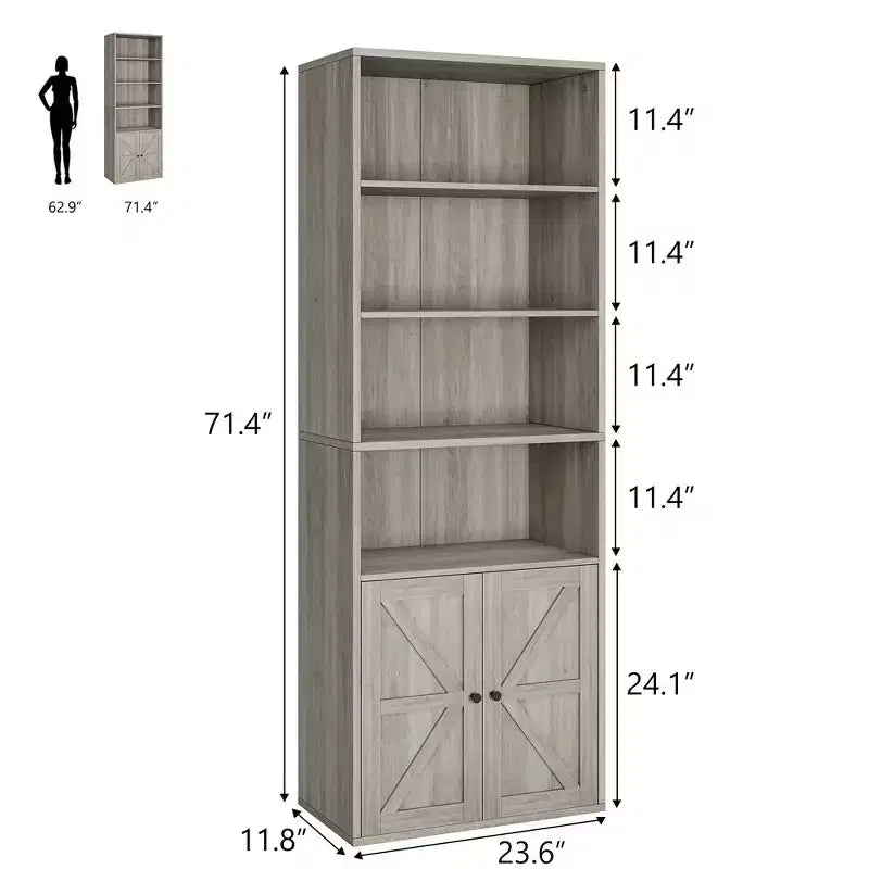 Libreria Whizmax con ante, scaffale industriale, libreria rustica in legno con 6 ripiani per camera da letto, soggiorno, ufficio