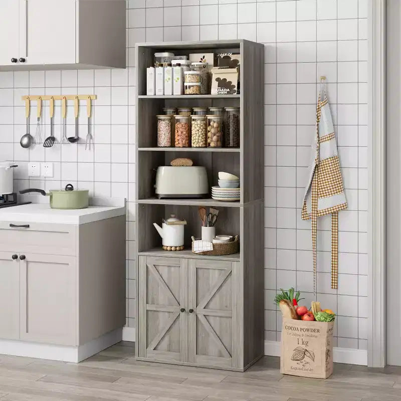 Libreria Whizmax con ante, scaffale industriale, libreria rustica in legno con 6 ripiani per camera da letto, soggiorno, ufficio
