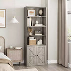 Libreria Whizmax con ante, scaffale industriale, libreria rustica in legno con 6 ripiani per camera da letto, soggiorno, ufficio