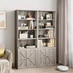 Libreria Whizmax con ante, scaffale industriale, libreria rustica in legno con 6 ripiani per camera da letto, soggiorno, ufficio