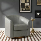 Poltrona a botte girevole a 360 gradi Molly Modern in vera pelle con base in legno massello|ART OF LIVING DESIGNS