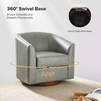 Poltrona a botte girevole a 360 gradi Molly Modern in vera pelle con base in legno massello|ART OF LIVING DESIGNS