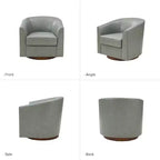 Poltrona a botte girevole a 360 gradi Molly Modern in vera pelle con base in legno massello|ART OF LIVING DESIGNS