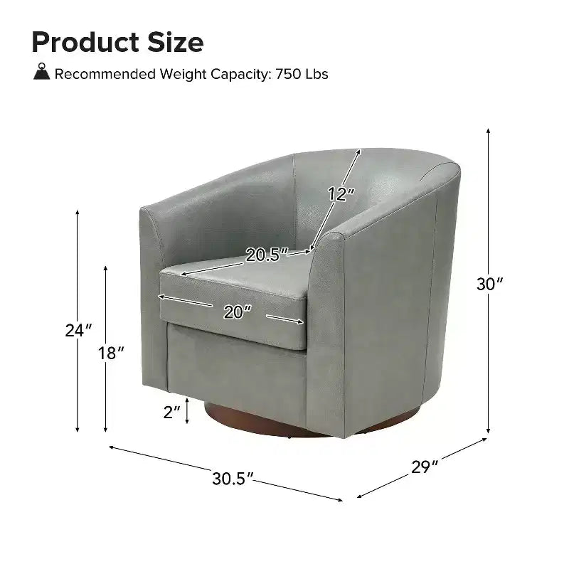 Poltrona a botte girevole a 360 gradi Molly Modern in vera pelle con base in legno massello|ART OF LIVING DESIGNS