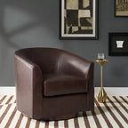 Poltrona a botte girevole a 360 gradi Molly Modern in vera pelle con base in legno massello|ART OF LIVING DESIGNS