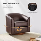 Poltrona a botte girevole a 360 gradi Molly Modern in vera pelle con base in legno massello|ART OF LIVING DESIGNS