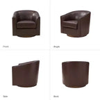 Poltrona a botte girevole a 360 gradi Molly Modern in vera pelle con base in legno massello|ART OF LIVING DESIGNS