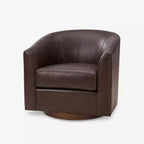 Poltrona a botte girevole a 360 gradi Molly Modern in vera pelle con base in legno massello|ART OF LIVING DESIGNS