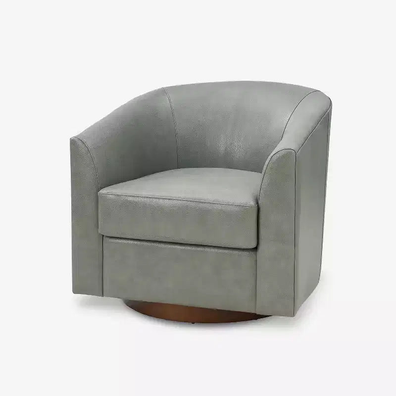 Poltrona a botte girevole a 360 gradi Molly Modern in vera pelle con base in legno massello|ART OF LIVING DESIGNS