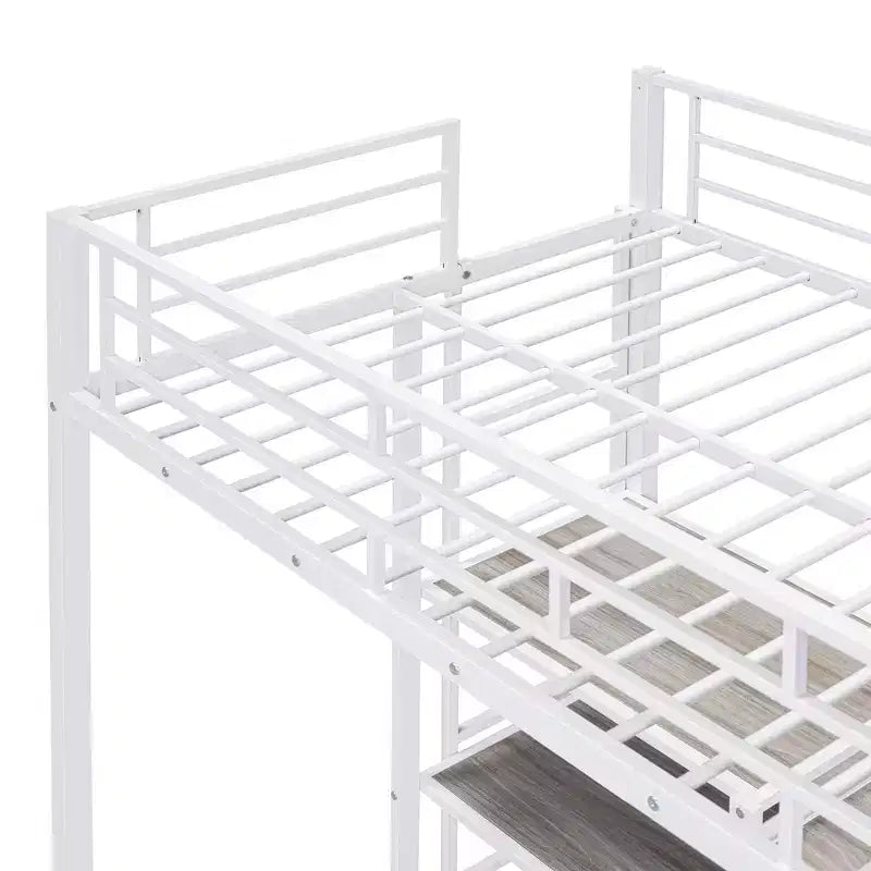 Letto a soppalco singolo/matrimoniale con scrivania e lavagna, letto in metallo con 3 mensole e scaletta - ModernLuxe