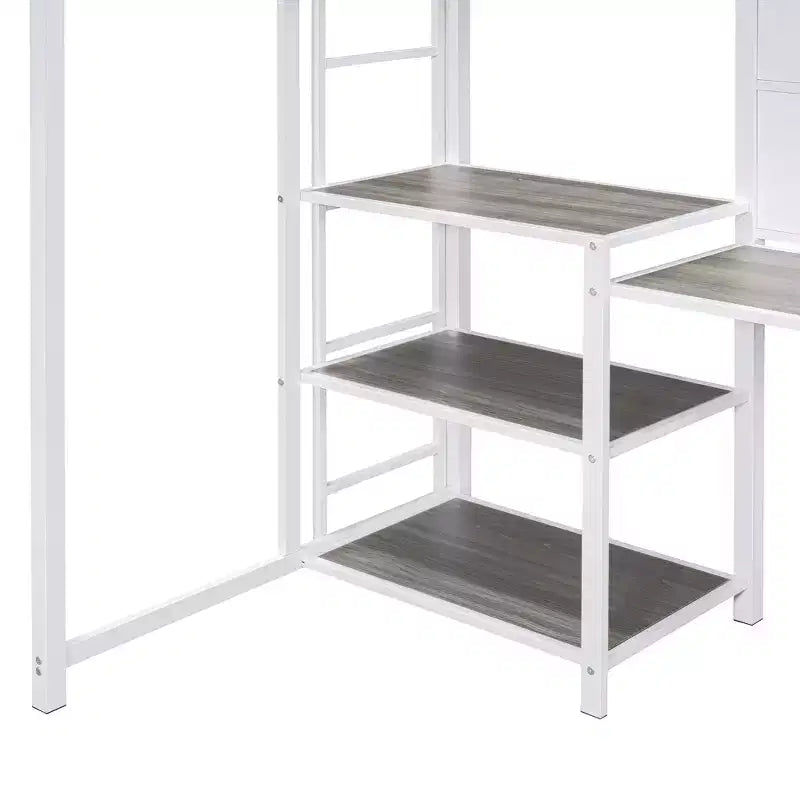 Letto a soppalco singolo/matrimoniale con scrivania e lavagna, letto in metallo con 3 mensole e scaletta - ModernLuxe