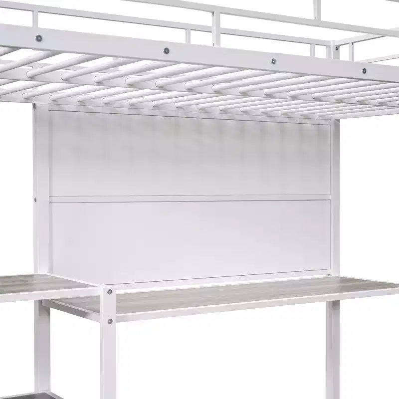 Letto a soppalco singolo/matrimoniale con scrivania e lavagna, letto in metallo con 3 mensole e scaletta - ModernLuxe