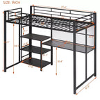 Letto a soppalco singolo/matrimoniale con scrivania e lavagna, letto in metallo con 3 mensole e scaletta - ModernLuxe