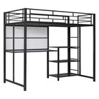 Letto a soppalco singolo/matrimoniale con scrivania e lavagna, letto in metallo con 3 mensole e scaletta - ModernLuxe