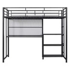 Letto a soppalco singolo/matrimoniale con scrivania e lavagna, letto in metallo con 3 mensole e scaletta - ModernLuxe