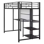 Letto a soppalco singolo/matrimoniale con scrivania e lavagna, letto in metallo con 3 mensole e scaletta - ModernLuxe