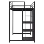 Letto a soppalco singolo/matrimoniale con scrivania e lavagna, letto in metallo con 3 mensole e scaletta - ModernLuxe