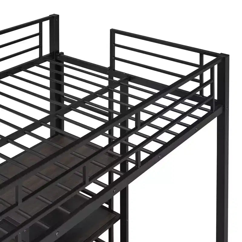 Letto a soppalco singolo/matrimoniale con scrivania e lavagna, letto in metallo con 3 mensole e scaletta - ModernLuxe