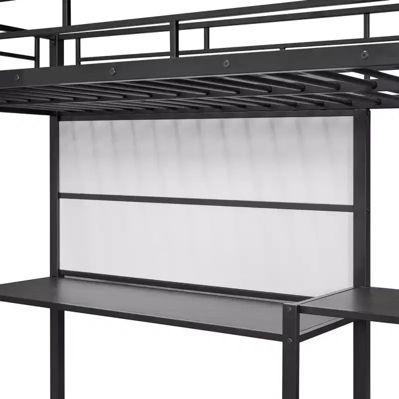 Letto a soppalco singolo/matrimoniale con scrivania e lavagna, letto in metallo con 3 mensole e scaletta - ModernLuxe