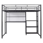 Letto a soppalco singolo/matrimoniale con scrivania e lavagna, letto in metallo con 3 mensole e scaletta - ModernLuxe