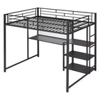 Letto a soppalco singolo/matrimoniale con scrivania e lavagna, letto in metallo con 3 mensole e scaletta - ModernLuxe