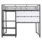 Letto a soppalco singolo/matrimoniale con scrivania e lavagna, letto in metallo con 3 mensole e scaletta - ModernLuxe