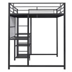 Letto a soppalco singolo/matrimoniale con scrivania e lavagna, letto in metallo con 3 mensole e scaletta - ModernLuxe