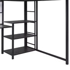 Letto a soppalco singolo/matrimoniale con scrivania e lavagna, letto in metallo con 3 mensole e scaletta - ModernLuxe
