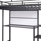 Letto a soppalco singolo/matrimoniale con scrivania e lavagna, letto in metallo con 3 mensole e scaletta - ModernLuxe