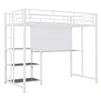 Letto a soppalco singolo/matrimoniale con scrivania e lavagna, letto in metallo con 3 mensole e scaletta - ModernLuxe