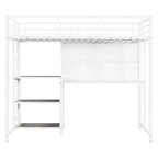 Letto a soppalco singolo/matrimoniale con scrivania e lavagna, letto in metallo con 3 mensole e scaletta - ModernLuxe