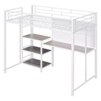 Letto a soppalco singolo/matrimoniale con scrivania e lavagna, letto in metallo con 3 mensole e scaletta - ModernLuxe