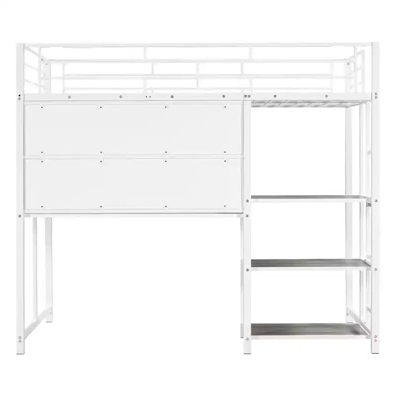 Letto a soppalco singolo/matrimoniale con scrivania e lavagna, letto in metallo con 3 mensole e scaletta - ModernLuxe
