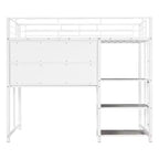 Letto a soppalco singolo/matrimoniale con scrivania e lavagna, letto in metallo con 3 mensole e scaletta - ModernLuxe