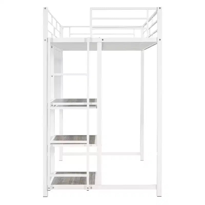 Letto a soppalco singolo/matrimoniale con scrivania e lavagna, letto in metallo con 3 mensole e scaletta - ModernLuxe