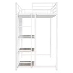 Letto a soppalco singolo/matrimoniale con scrivania e lavagna, letto in metallo con 3 mensole e scaletta - ModernLuxe