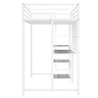 Letto a soppalco singolo/matrimoniale con scrivania e lavagna, letto in metallo con 3 mensole e scaletta - ModernLuxe