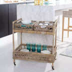 Carrello bar a 2 livelli in rattan Ambrose - BCT6500A - Naturale non rifinito - Safavieh