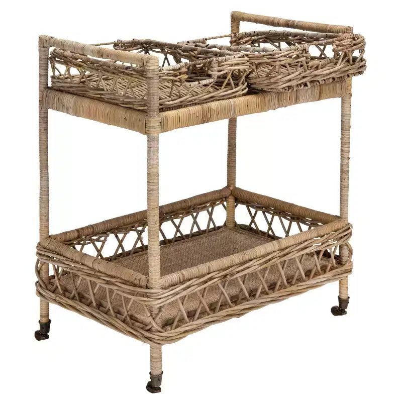 Carrello bar a 2 livelli in rattan Ambrose - BCT6500A - Naturale non rifinito - Safavieh