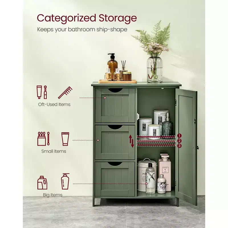 VASAGLE Mobiletto da Bagno a Terra, Mobile da Bagno Indipendente, con 3 Grandi Cassetti e 1 Ripiano Regolabile, 30 x 60 x 81 cm