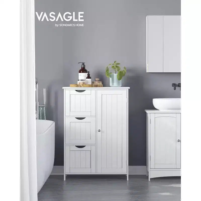 VASAGLE Mobiletto da Bagno a Terra, Mobile da Bagno Indipendente, con 3 Grandi Cassetti e 1 Ripiano Regolabile, 30 x 60 x 81 cm