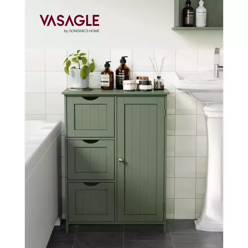 VASAGLE Mobiletto da Bagno a Terra, Mobile da Bagno Indipendente, con 3 Grandi Cassetti e 1 Ripiano Regolabile, 30 x 60 x 81 cm